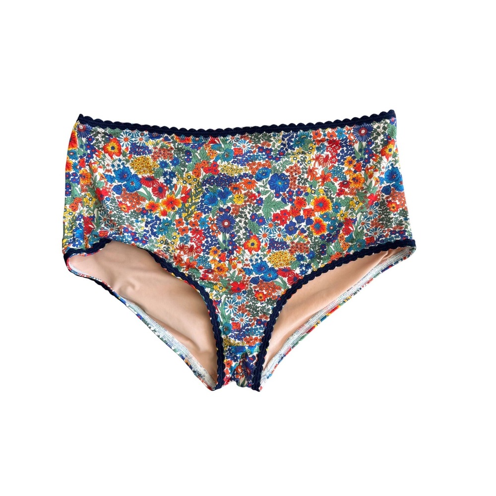 J.Crew Liberty Floral High Waisted Bikini Bottom Rickrack Trim Multi Color S